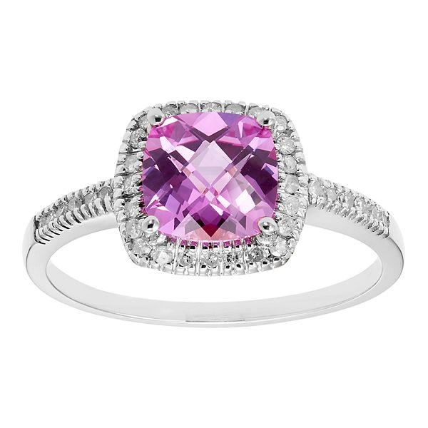 Lab-Created Pink Sapphire 10K Gold & 1/5 Carat T.W. Diamond Frame Ring