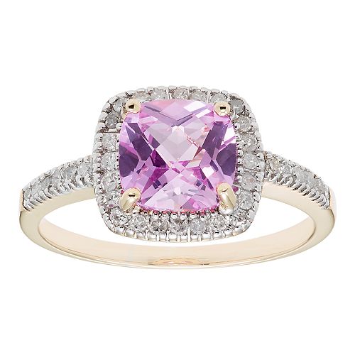 Lab-Created Pink Sapphire 10K Gold & 1/5 Carat T.W. Diamond Frame Ring