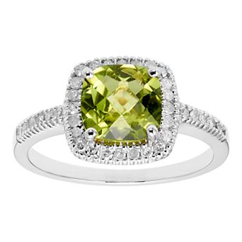 Peridot 10K Gold & 1/5 Carat T.W. Diamond Frame Ring