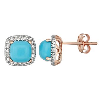 The Regal Collection Simulated Turquoise and 1/6 Carat T.W. Diamond 10K Gold Halo Button Stud Earrings