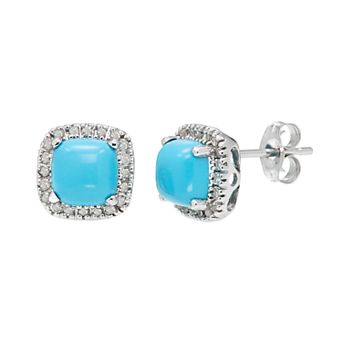 The Regal Collection Simulated Turquoise and 1/6 Carat T.W. Diamond 10K Gold Halo Button Stud Earrings
