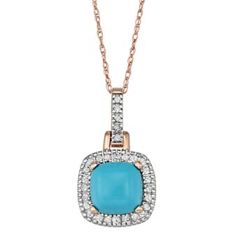 Simulated Turquoise & 1/8 Carat T.W. Diamond 10k Gold Halo Pendant Necklace