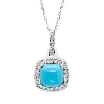 Simulated Turquoise & 1/8 Carat T.W. Diamond 10k Gold Halo Pendant Necklace
