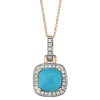 Simulated Turquoise & 1/8 Carat T.W. Diamond 10k Gold Halo Pendant Necklace