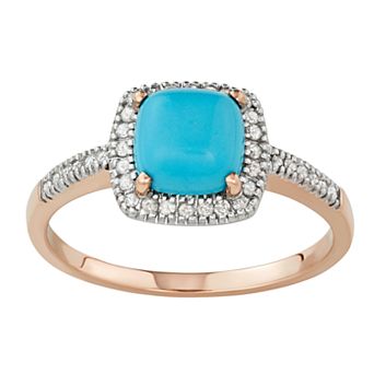 Simulated Turquoise 10k Gold and 1/5 Carat T.W. Diamond Halo Frame Ring