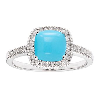Simulated Turquoise 10k Gold and 1/5 Carat T.W. Diamond Halo Frame Ring