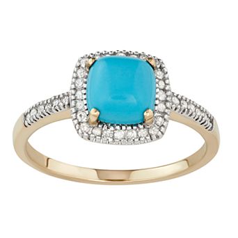Simulated Turquoise 10k Gold and 1/5 Carat T.W. Diamond Halo Frame Ring