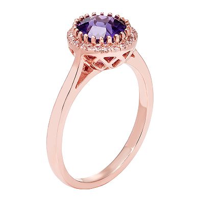 10K Gold & 1/10 Carat T.W. Diamond Amethyst Ring