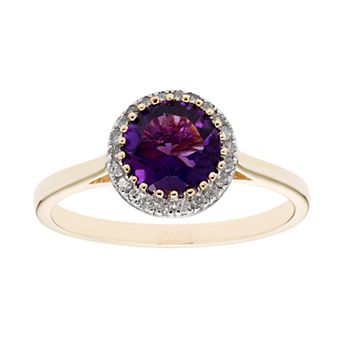 10K Gold & 1/10 Carat T.W. Diamond Amethyst Ring