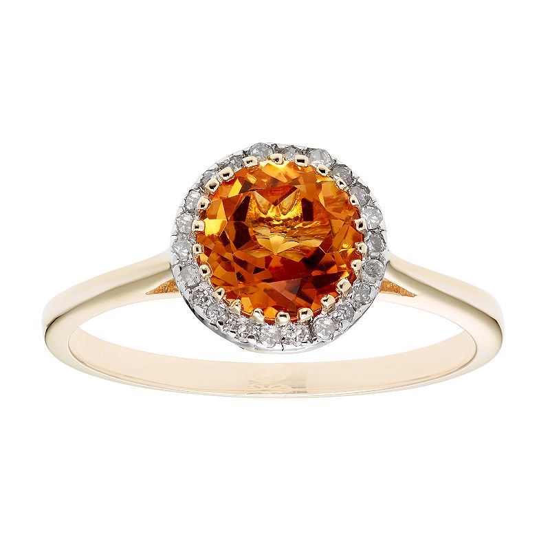 10K Gold & 1/10 Carat T.W. Diamond Citrine Ring, Womens, Size: 6, Orange