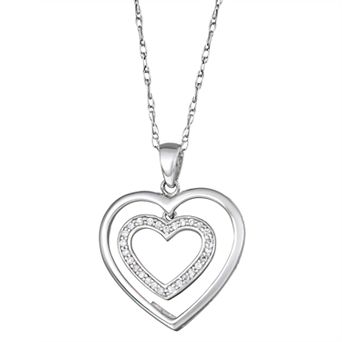 HDI 10k White Gold 1/6 Carat T.W. Diamond Double Heart Pendant