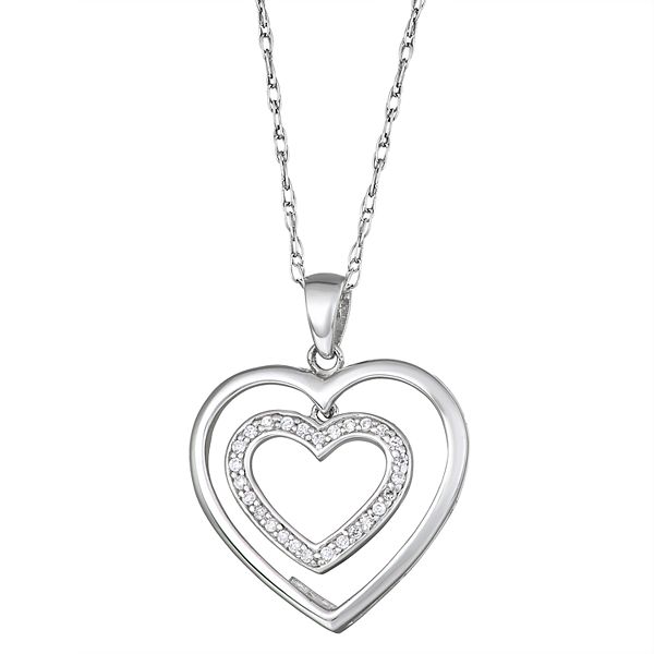 10k White Gold 1/6 Carat T.W. Diamond Double Heart Pendant