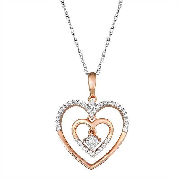 10k Rose Gold 1/6 Carat T.W. Diamond Double Heart Pendant
