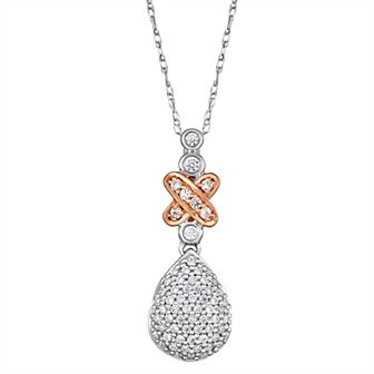 HDI Two Tone 10k Gold 1/3 Carat T.W. Diamond Drop Pendant Necklace