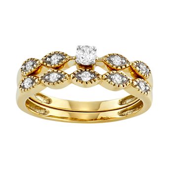 HDI 10k Gold 1/4 Carat T.W. Diamond Engagement Ring Set