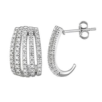 HDI 10k White Gold 1/2 Carat T.W. Diamond Multi Row J-Hoop Earrings