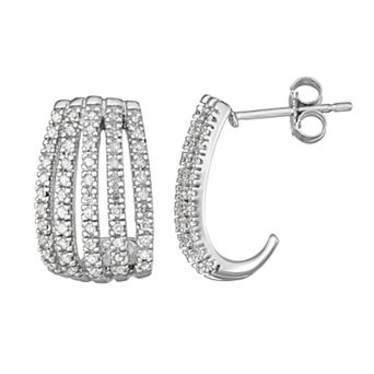 HDI 10k White Gold 1/2 Carat T.W. Diamond Multi Row J-Hoop Earrings