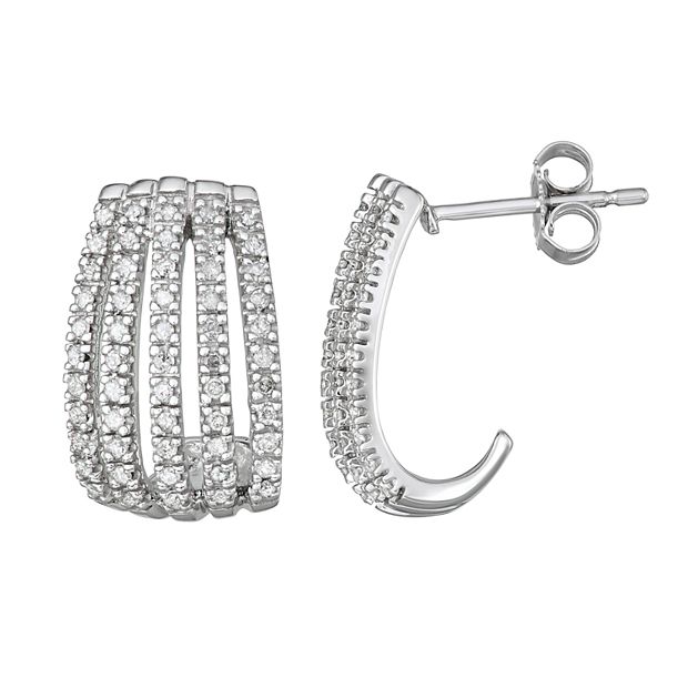 10k White Gold 1 2 Carat T.W. Diamond Multi Row J Hoop Earrings