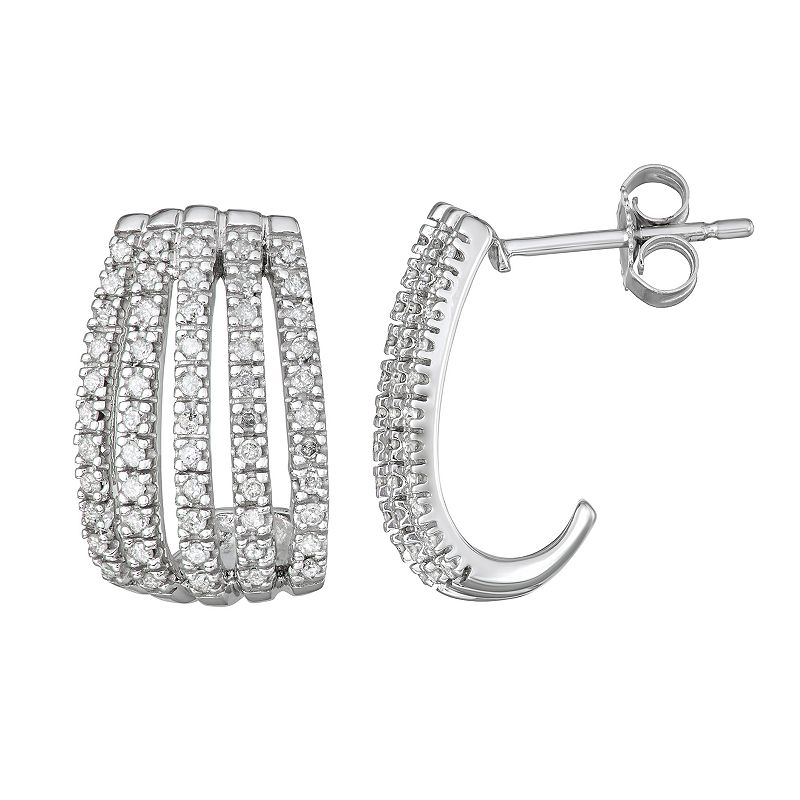 10k White Gold 1/2 Carat T.W. Diamond Multi Row J-Hoop Earrings, Womens