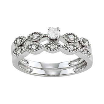 HDI 10k White Gold 1/4 Carat T.W. Diamond Engagement Ring Set