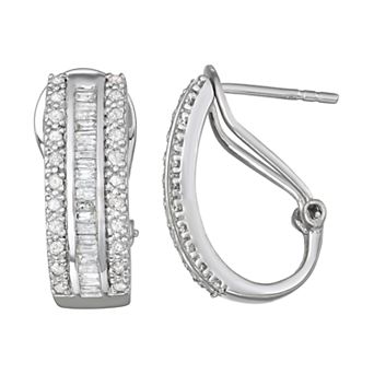 HDI 3/4 Carat T.W. Diamond Baguette J Hoop Earrings
