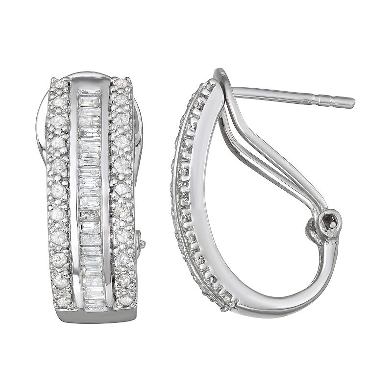 3/4 Carat T.W. Diamond Baguette J Hoop Earrings, Womens, White