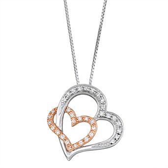 HDI Two Tone Sterling Silver 1/5 Carat T.W. Diamond Double Heart Pendant