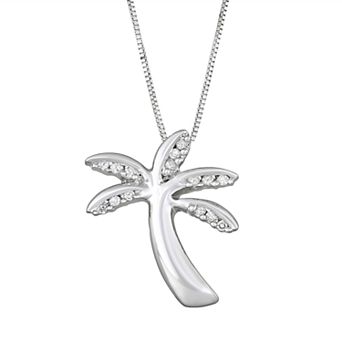 HDI Sterling Silver Diamond Accent Palm Tree Pendant Necklace