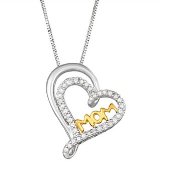 HDI Two Tone Sterling Silver 1/5 Carat T.W. Diamond "Mom" Heart Pendant Necklace