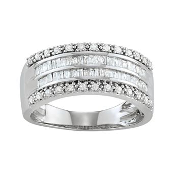 HDI Sterling Silver 5/8 Carat T.W. Diamond Baguette Ring