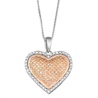 HDI Two Tone Sterling Silver Diamond Accent Halo Heart Pendant Necklace