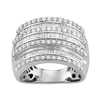 HDI Sterling Silver 1 1/2 Carat T.W. Diamond Baguette Ring
