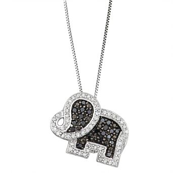 HDI Sterling Silver 1/2 Carat T.W. Black & White Diamond Elephant Pendant Necklace