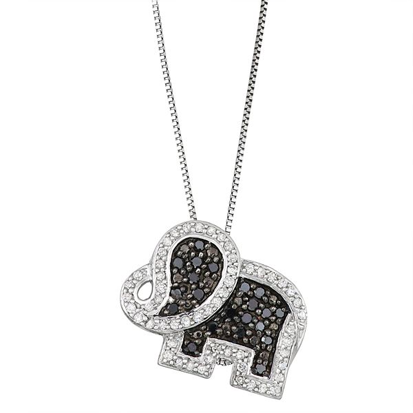 Sterling Silver 1/2 Carat T.W. Black & White Diamond Elephant Pendant
