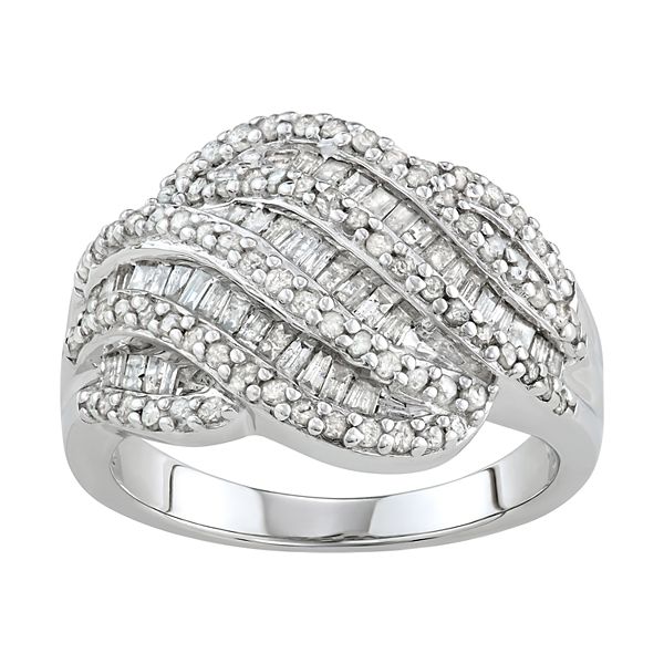 Sterling Silver 1 Carat T.W. Diamond Baguette Swirl Ring