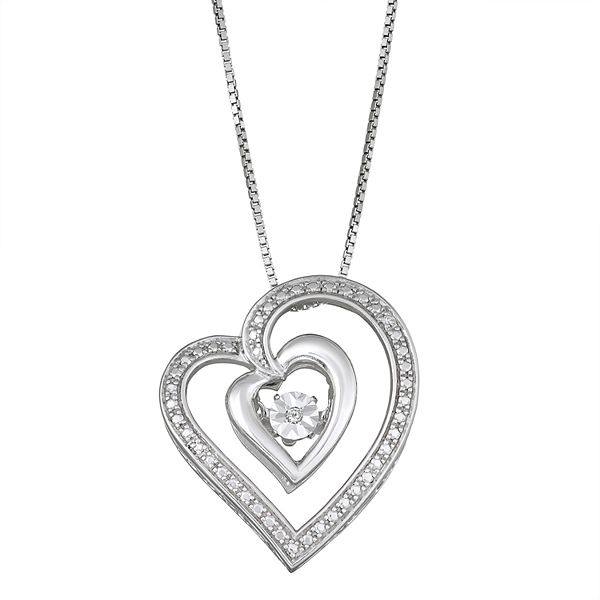 Sterling Silver Diamond Accent Dancing Heart Pendant Necklace