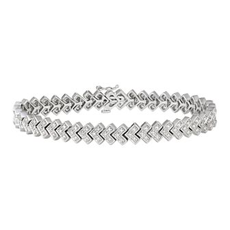 HDI Sterling Silver 3/4 Carat T.W. Diamond Chevron Link Tennis Bracelet
