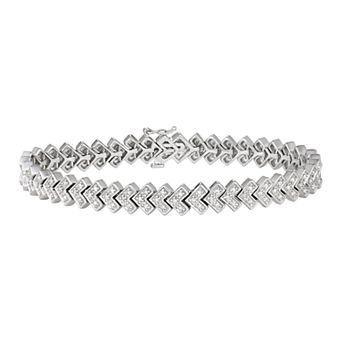 HDI Sterling Silver 3/4 Carat T.W. Diamond Chevron Link Tennis Bracelet