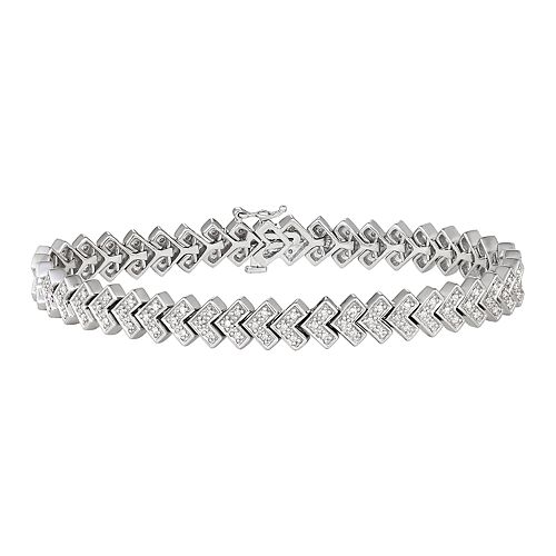 Sterling Silver 3/4 Carat T.W. Diamond Chevron Link Tennis Bracelet