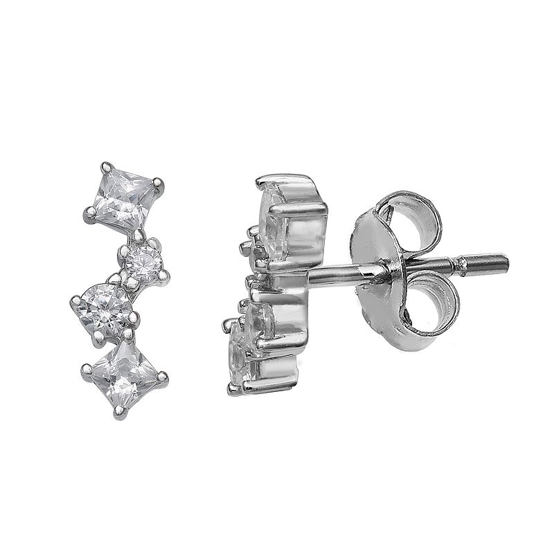 PRIMROSE Sterling Silver Cubic Zirconia Cluster Stud Earrings, Womens, Whi