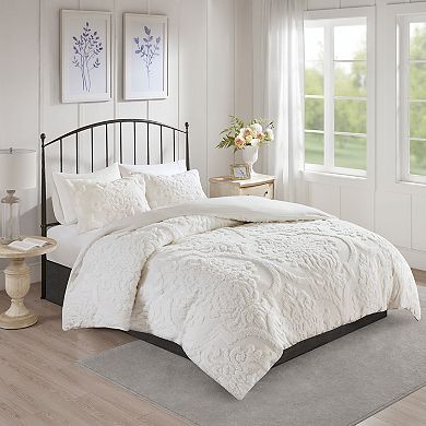 Madison Park Aeriela 3 Piece Tufted Damask Duvet Cover Set