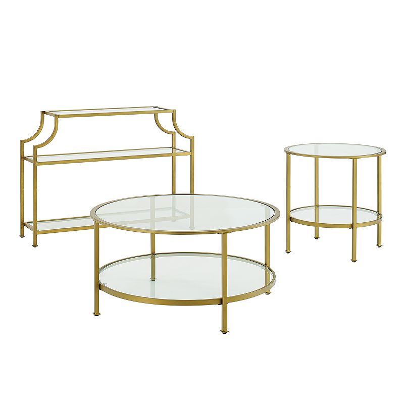 Crosley Aimee Console, Coffee, and Side Table 3-Piece Set, Gold