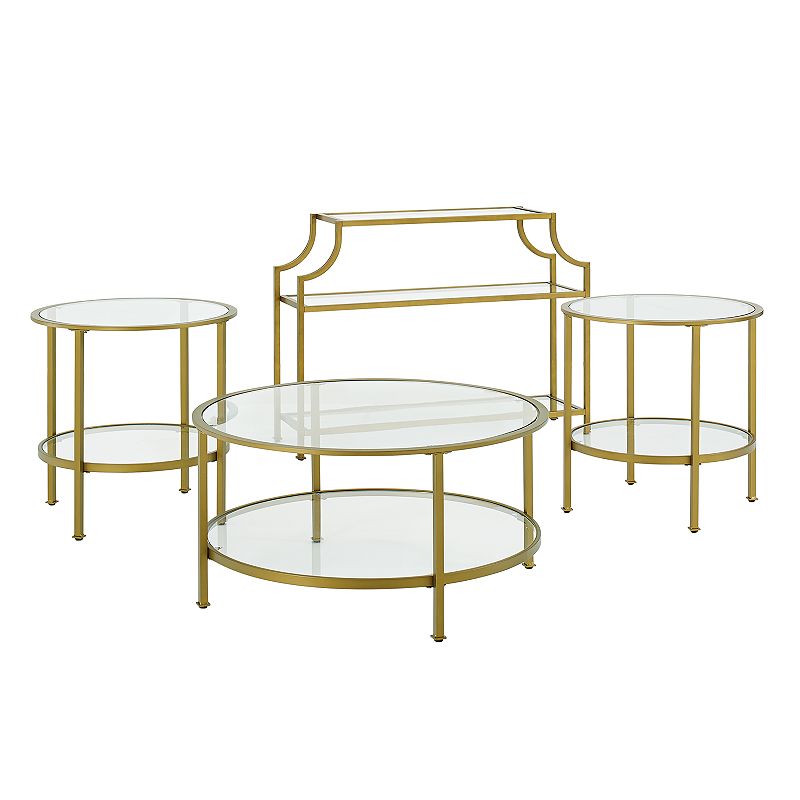 Crosley Aimee Console, Coffee, and Side Tables 4-Piece Set, Gold