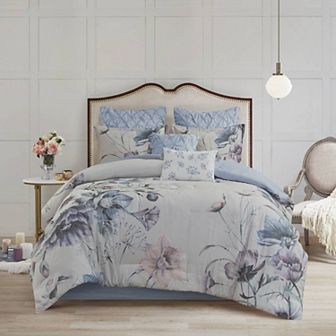 Madison Park Gisele 8 pc Floral Printed Cotton Comforter Set with Throw Pillows
