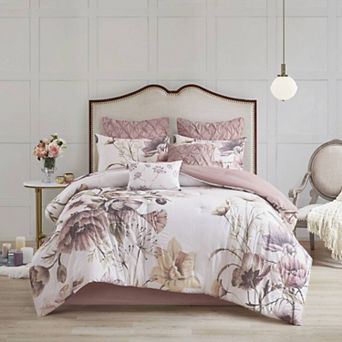 Madison Park Gisele 8 pc Floral Printed Cotton Comforter Set with Throw Pillows