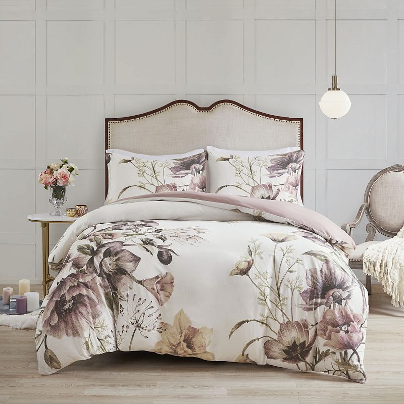 Madison Park Gisele 3-Piece Cotton Printed Duvet Cover Set, Pink, Full/Quee