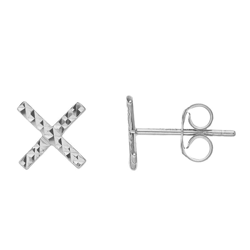 14k Gold X Stud Earrings, Womens, White