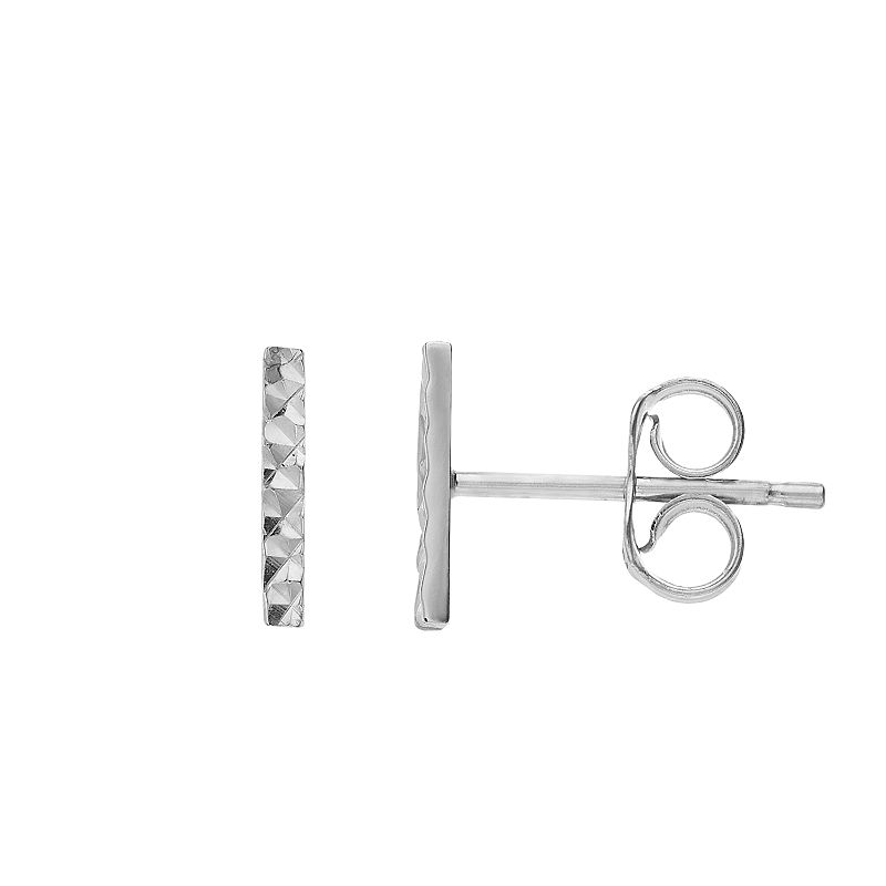 14k Gold Textured Bar Stud Earrings, Womens, White