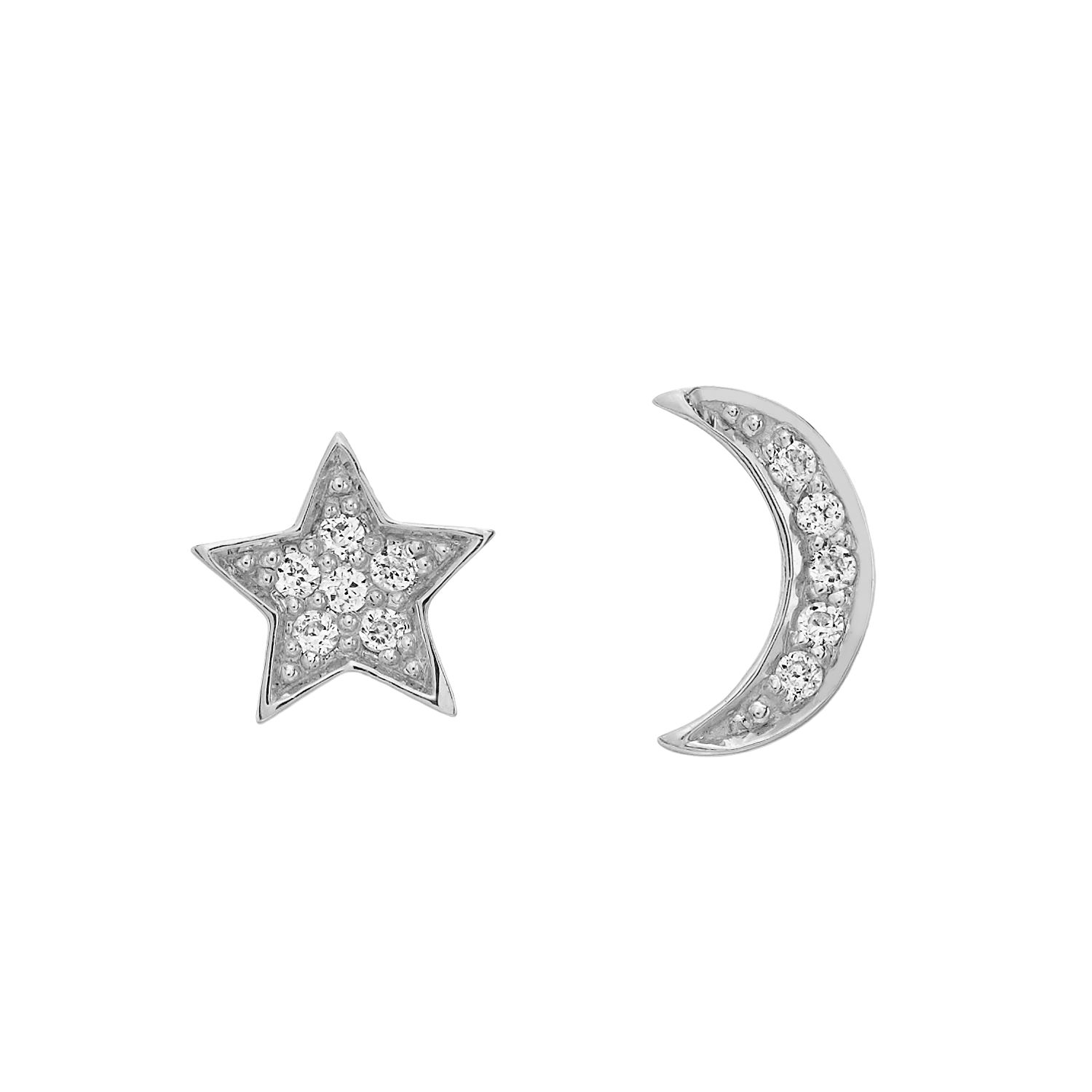 Image for LC Lauren Conrad Sterling Silver Lab-Created White Sapphire Moon & Star Mismatch Stud Earrings at Kohl's.