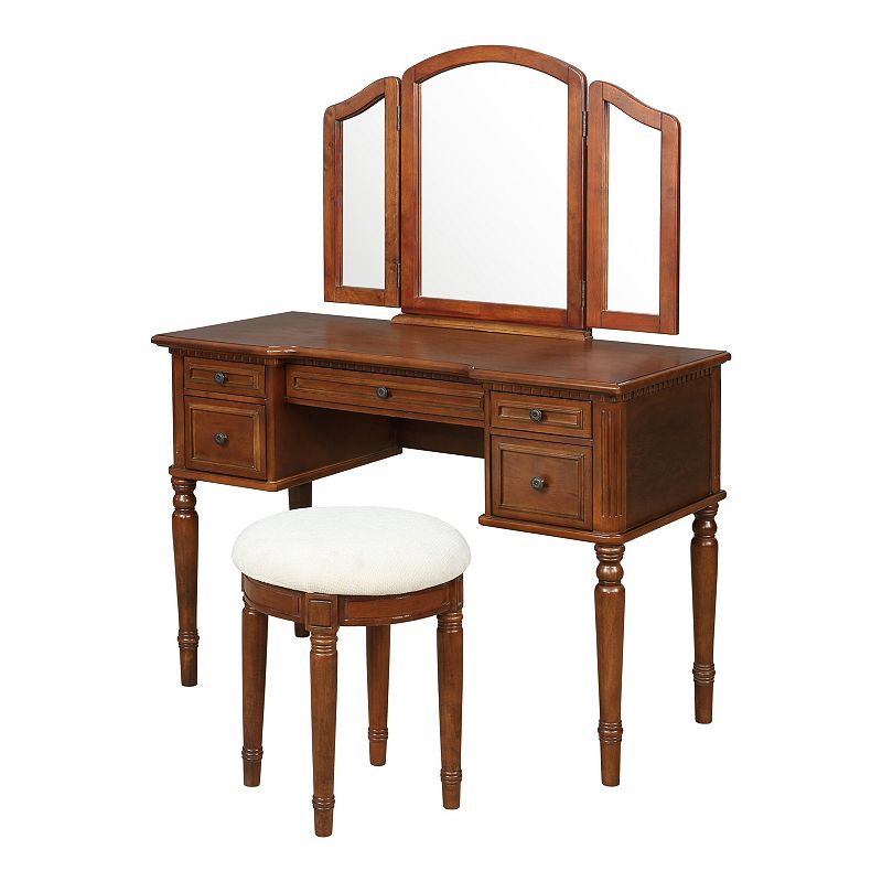 Linon Vanity Desk & Stool 2-piece Set, Brown